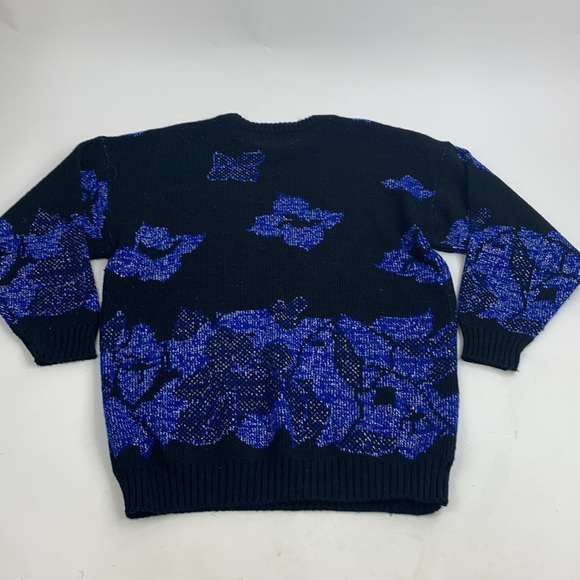 Vintage Ja Lynn Metallic Blue & Black Sweater Crew neck with Sparkle Large - Picture 2 of 13